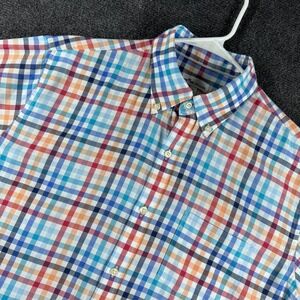 Peter Millar Button Down Shirt Mens L Large Plaid Short Sleeve Cotton